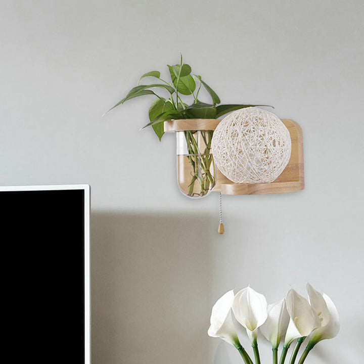 Lisslune | Minimalism Sphere Wall Lamp Sconces 1 Bulb Wooden LED Wall Mounted Lighting in White/Pink/Yellow, Left/Right