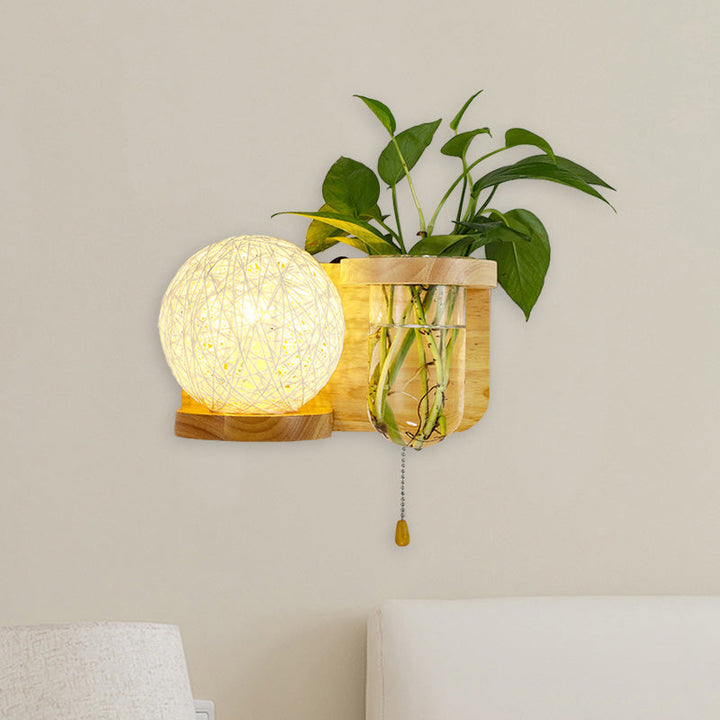 Lisslune | Minimalism Sphere Wall Lamp Sconces 1 Bulb Wooden LED Wall Mounted Lighting in White/Pink/Yellow, Left/Right