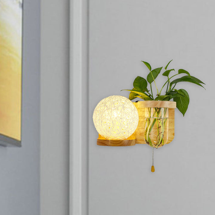 Lisslune | Minimalism Sphere Wall Lamp Sconces 1 Bulb Wooden LED Wall Mounted Lighting in White/Pink/Yellow, Left/Right