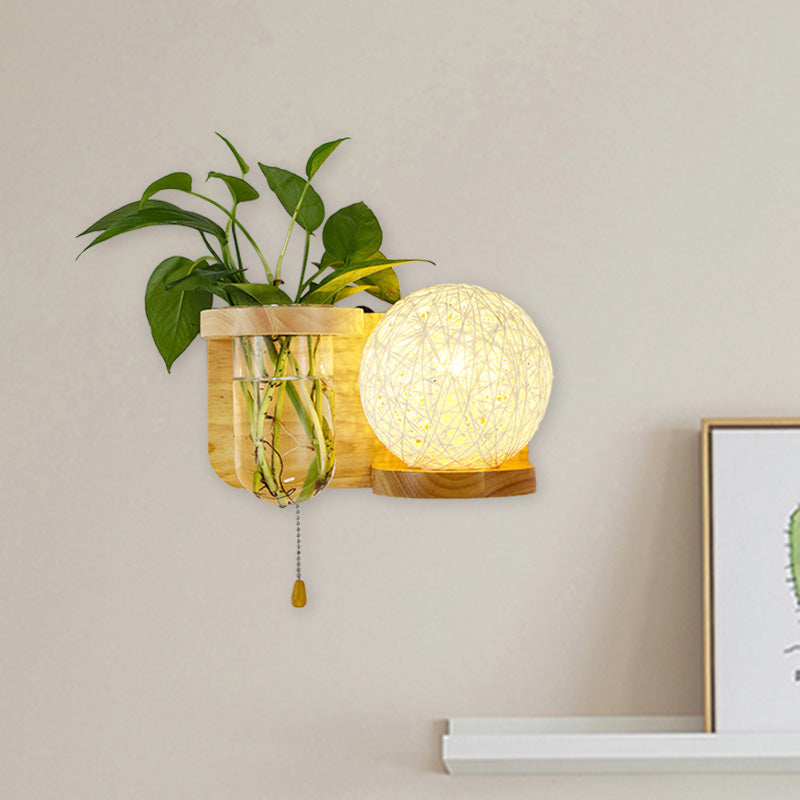 Lisslune | Minimalism Sphere Wall Lamp Sconces 1 Bulb Wooden LED Wall Mounted Lighting in White/Pink/Yellow, Left/Right