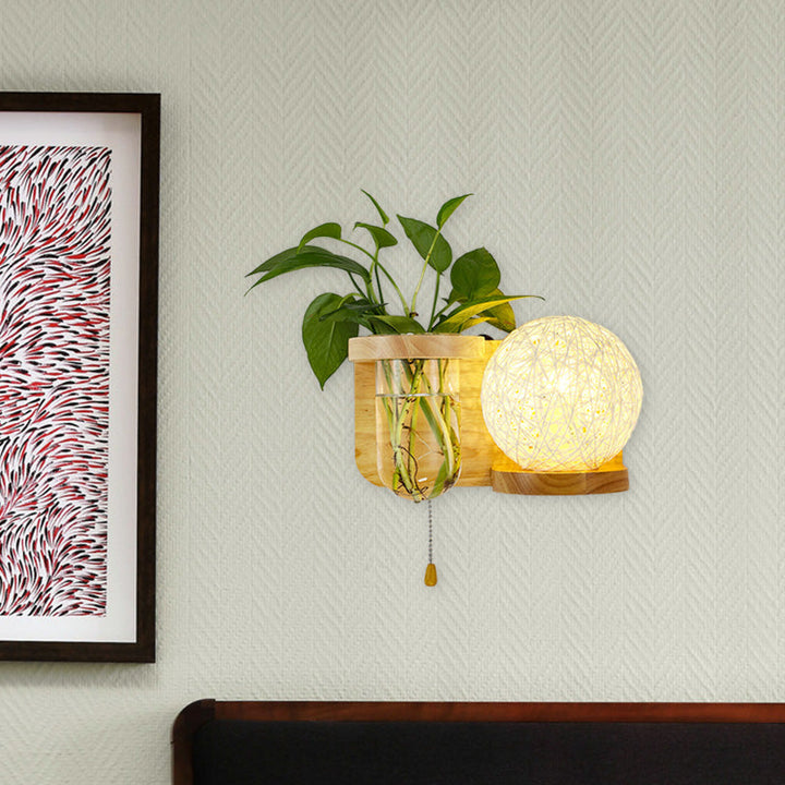 Lisslune | Minimalism Sphere Wall Lamp Sconces 1 Bulb Wooden LED Wall Mounted Lighting in White/Pink/Yellow, Left/Right