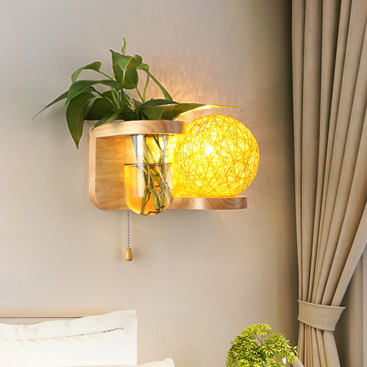 Lisslune | Minimalism Sphere Wall Lamp Sconces 1 Bulb Wooden LED Wall Mounted Lighting in White/Pink/Yellow, Left/Right