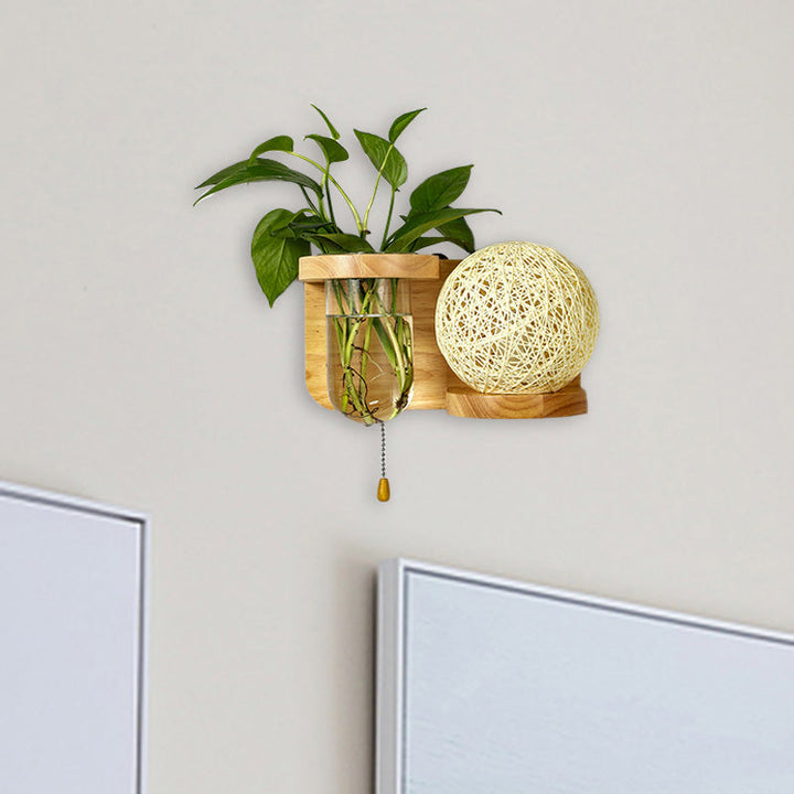 Lisslune | Minimalism Sphere Wall Lamp Sconces 1 Bulb Wooden LED Wall Mounted Lighting in White/Pink/Yellow, Left/Right