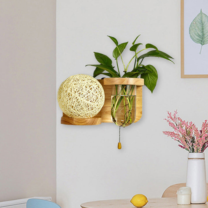 Lisslune | Minimalism Sphere Wall Lamp Sconces 1 Bulb Wooden LED Wall Mounted Lighting in White/Pink/Yellow, Left/Right