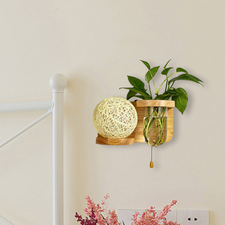 Lisslune | Minimalism Sphere Wall Lamp Sconces 1 Bulb Wooden LED Wall Mounted Lighting in White/Pink/Yellow, Left/Right