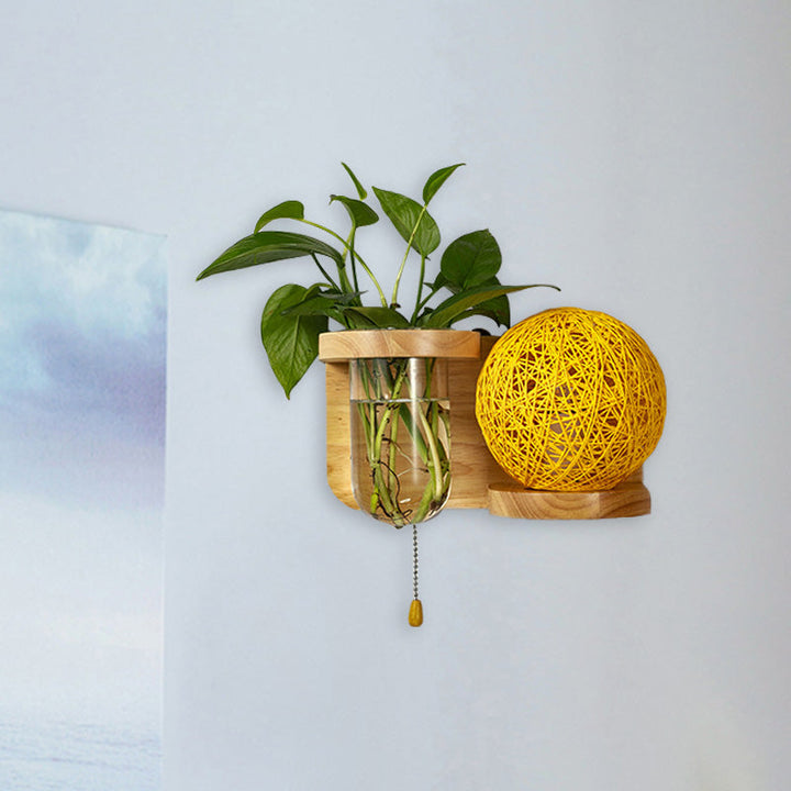 Lisslune | Minimalism Sphere Wall Lamp Sconces 1 Bulb Wooden LED Wall Mounted Lighting in White/Pink/Yellow, Left/Right