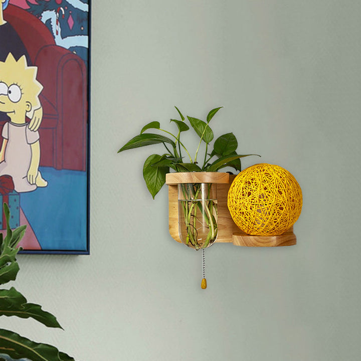 Lisslune | Minimalism Sphere Wall Lamp Sconces 1 Bulb Wooden LED Wall Mounted Lighting in White/Pink/Yellow, Left/Right