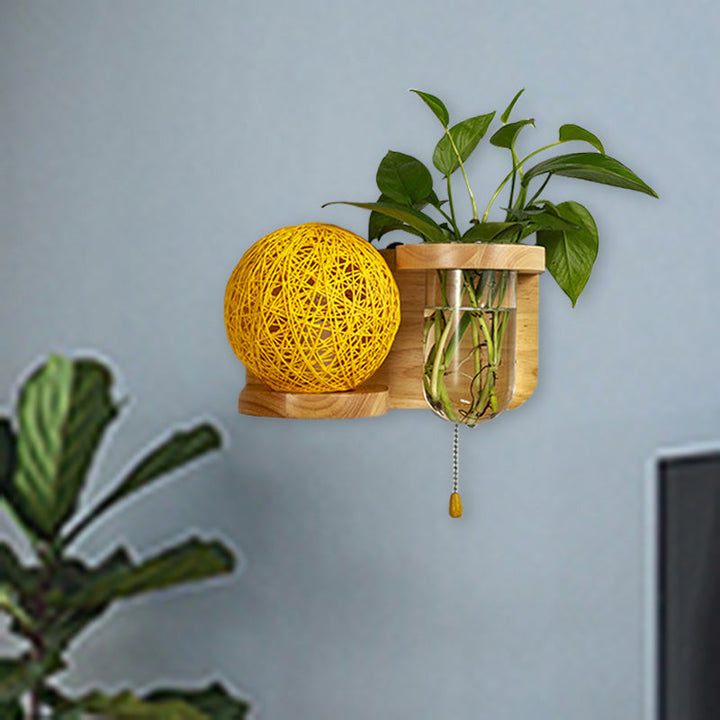 Lisslune | Minimalism Sphere Wall Lamp Sconces 1 Bulb Wooden LED Wall Mounted Lighting in White/Pink/Yellow, Left/Right