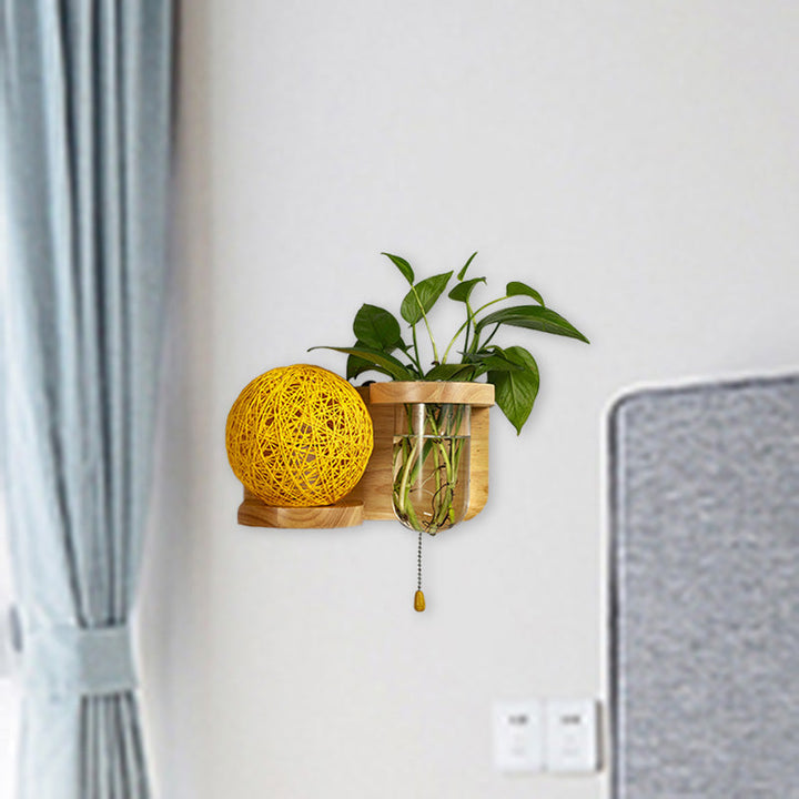 Lisslune | Minimalism Sphere Wall Lamp Sconces 1 Bulb Wooden LED Wall Mounted Lighting in White/Pink/Yellow, Left/Right