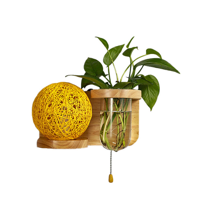 Lisslune | Minimalism Sphere Wall Lamp Sconces 1 Bulb Wooden LED Wall Mounted Lighting in White/Pink/Yellow, Left/Right