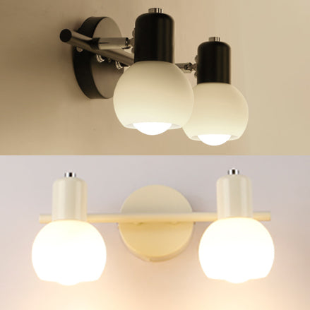 Lisslune | Bubble Shade Bathroom Wall Light Fixture Industry Ivory Glass 2 Lights Black/White Wall Lamp