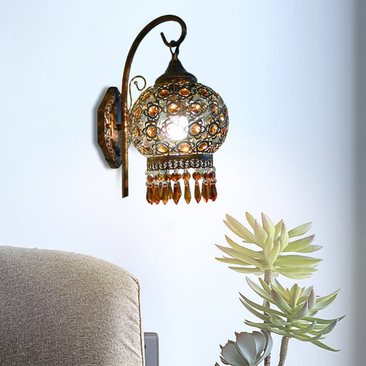 Skørter | Rust 1-Lamp Wall Light Bohemian Metal Global Wall Mounted Lighting with Hanging Crystal for Bedroom