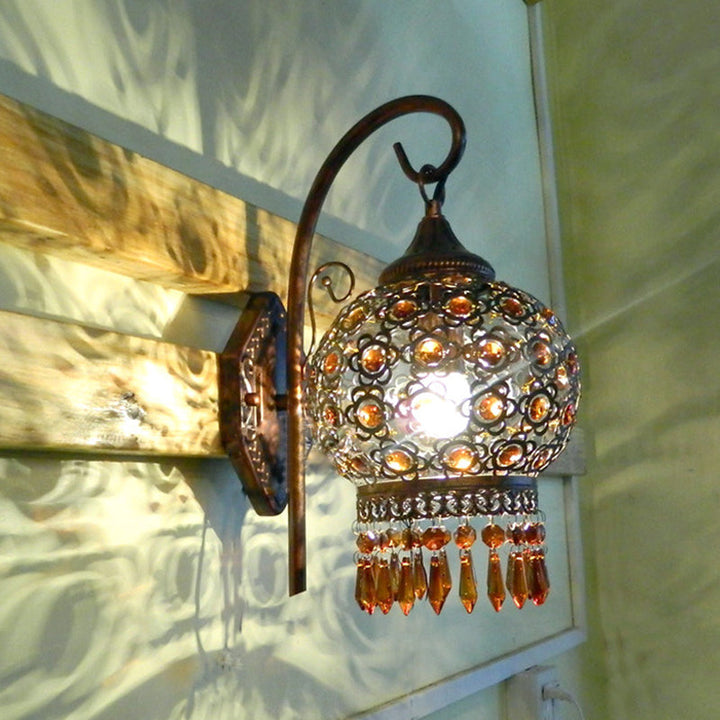 Skørter | Rust 1-Lamp Wall Light Bohemian Metal Global Wall Mounted Lighting with Hanging Crystal for Bedroom