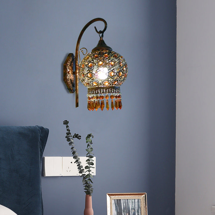 Skørter | Rust 1-Lamp Wall Light Bohemian Metal Global Wall Mounted Lighting with Hanging Crystal for Bedroom