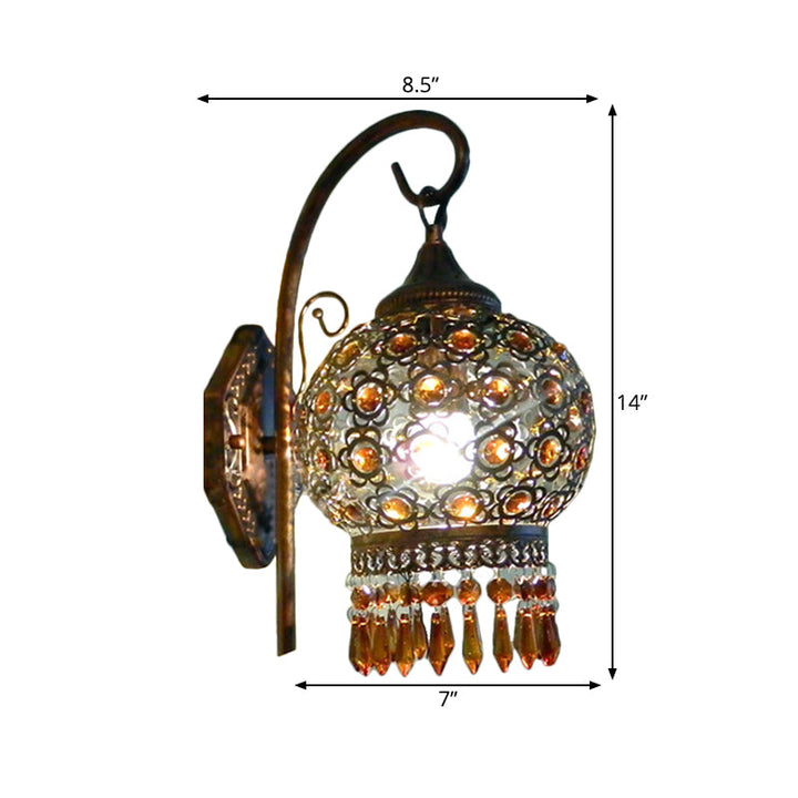 Skørter | Rust 1-Lamp Wall Light Bohemian Metal Global Wall Mounted Lighting with Hanging Crystal for Bedroom