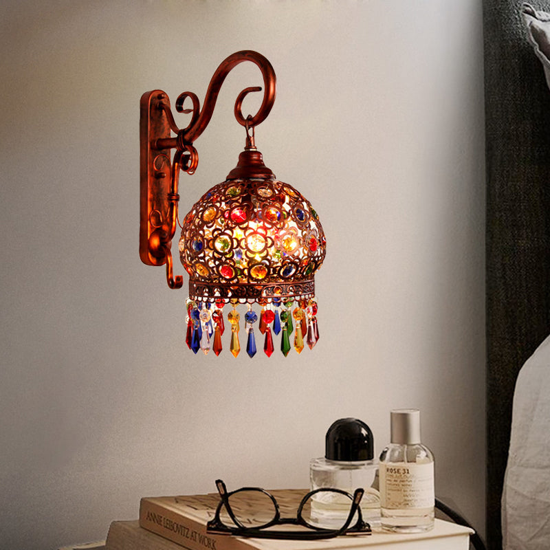 Skørter | 1 Light Globe Wall Switch Decorative Brass/Copper Metal Wall Light Fixture with Hanging Crystal for Bedroom