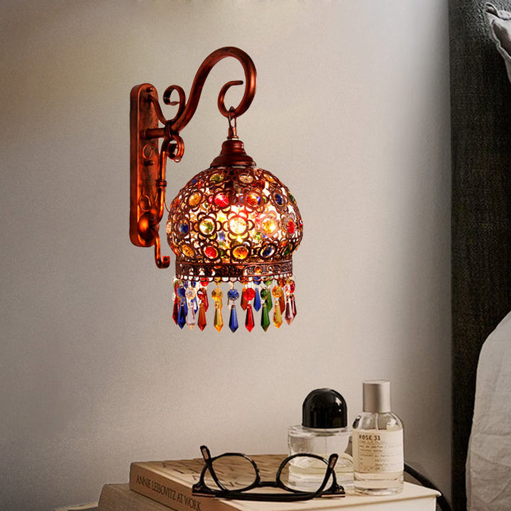 Skørter | 1 Light Globe Wall Switch Decorative Brass/Copper Metal Wall Light Fixture with Hanging Crystal for Bedroom