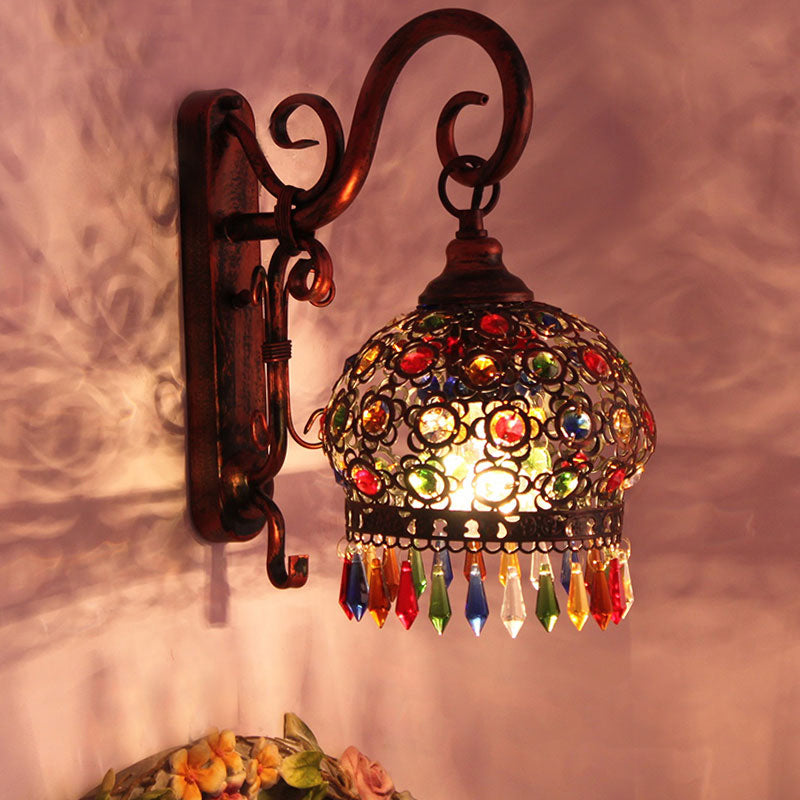 Skørter | 1 Light Globe Wall Switch Decorative Brass/Copper Metal Wall Light Fixture with Hanging Crystal for Bedroom