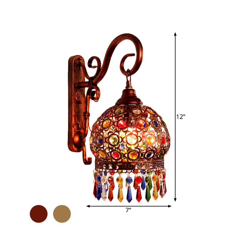 Skørter | 1 Light Globe Wall Switch Decorative Brass/Copper Metal Wall Light Fixture with Hanging Crystal for Bedroom