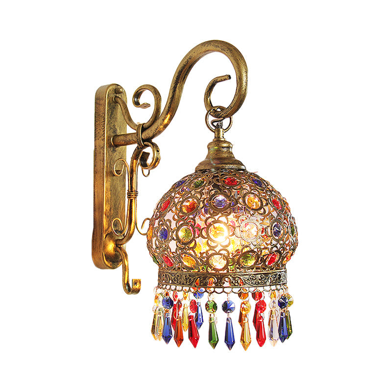 Skørter | 1 Light Globe Wall Switch Decorative Brass/Copper Metal Wall Light Fixture with Hanging Crystal for Bedroom