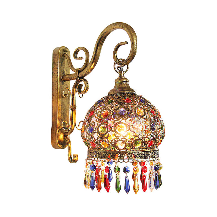 Skørter | 1 Light Globe Wall Switch Decorative Brass/Copper Metal Wall Light Fixture with Hanging Crystal for Bedroom