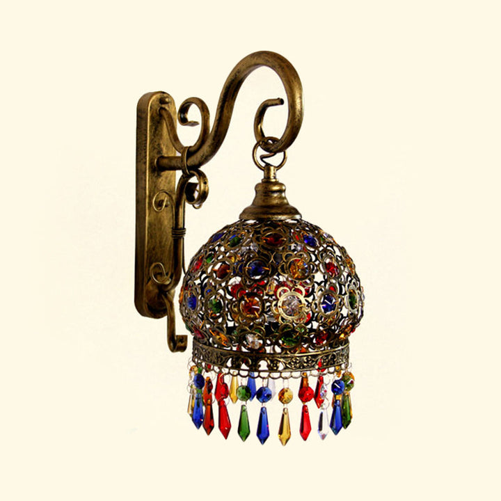 Skørter | 1 Light Globe Wall Switch Decorative Brass/Copper Metal Wall Light Fixture with Hanging Crystal for Bedroom