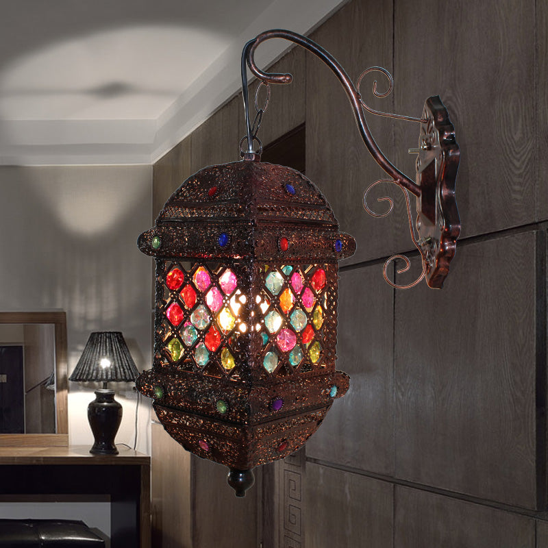 Skørter | 1 Light Lantern Wall Light Bohemian Rust Metal Wall Lamp for Living Room