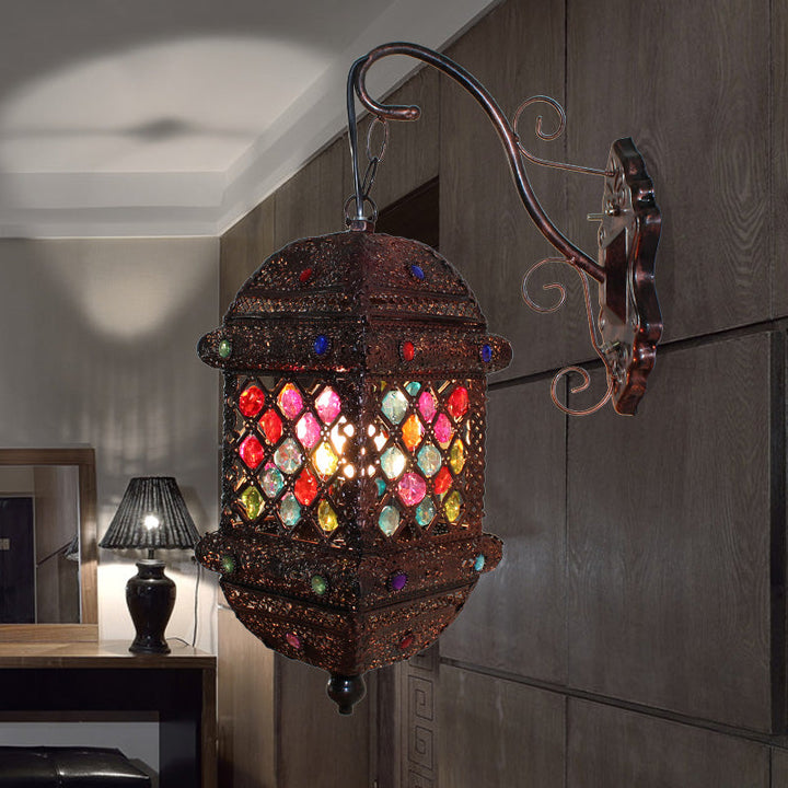 Skørter | 1 Light Lantern Wall Light Bohemian Rust Metal Wall Lamp for Living Room