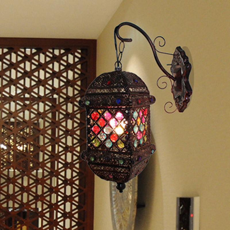 Skørter | 1 Light Lantern Wall Light Bohemian Rust Metal Wall Lamp for Living Room