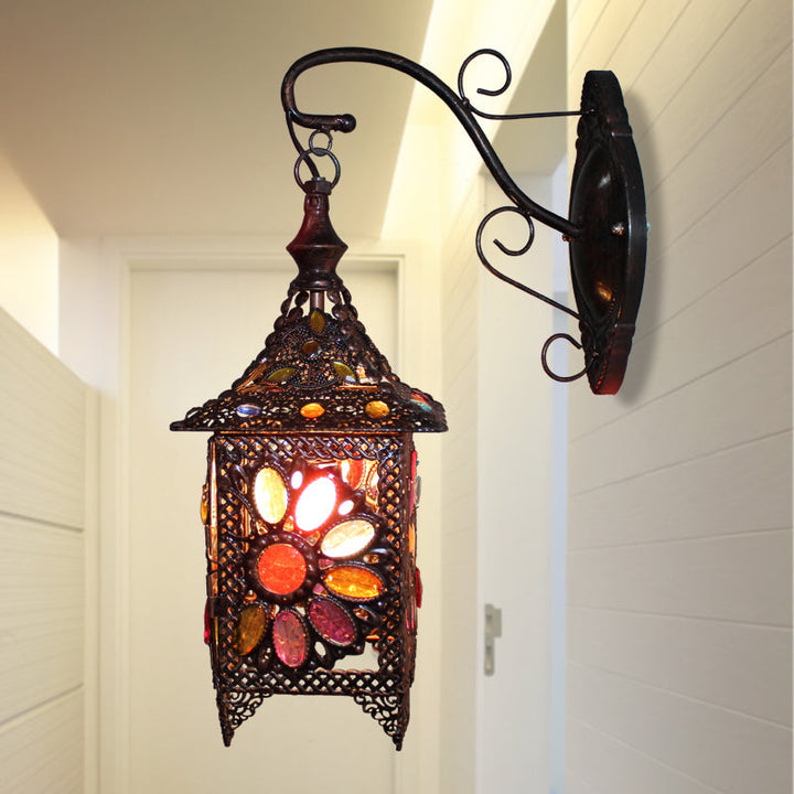 Skørter | Lantern Bedroom Wall Light Bohemian Metal 1 Bulb Brass/Black Wall Light Unit