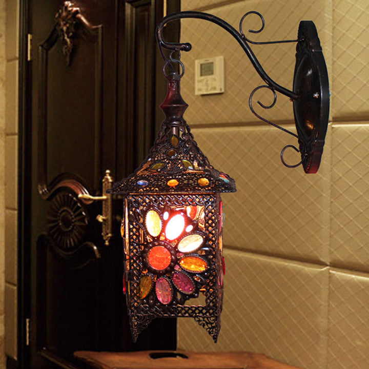 Skørter | Lantern Bedroom Wall Light Bohemian Metal 1 Bulb Brass/Black Wall Light Unit