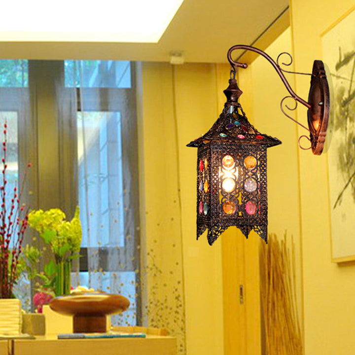 Skørter | Lantern Bedroom Wall Light Bohemian Metal 1 Bulb Brass/Black Wall Light Unit