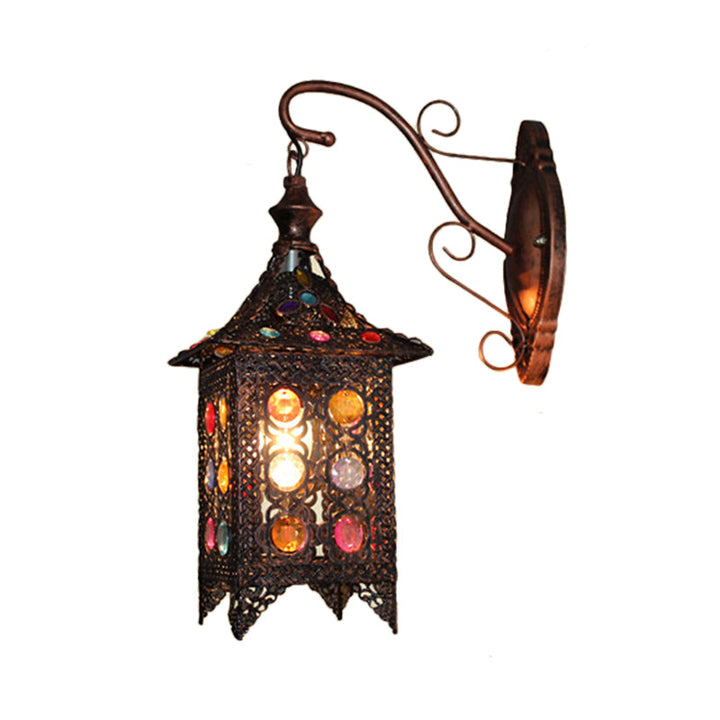 Skørter | Lantern Bedroom Wall Light Bohemian Metal 1 Bulb Brass/Black Wall Light Unit