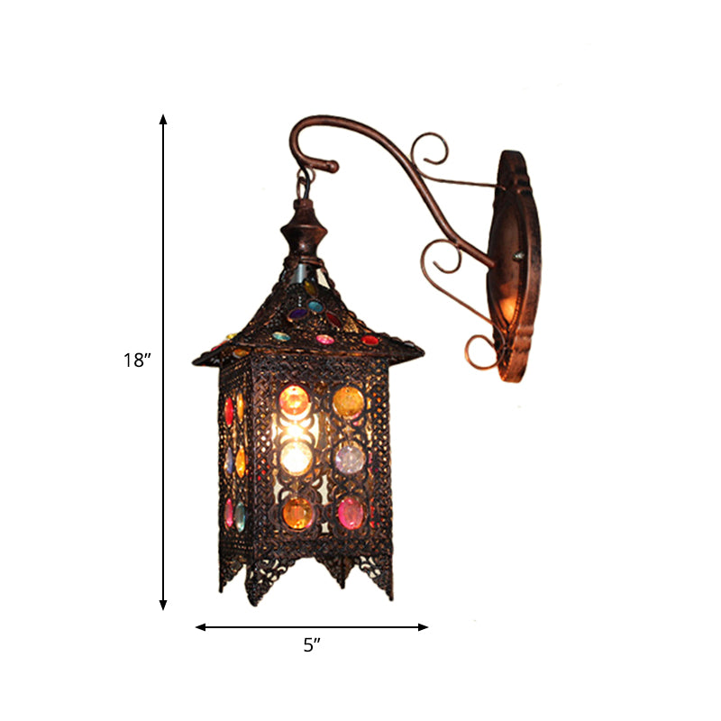 Skørter | Lantern Bedroom Wall Light Bohemian Metal 1 Bulb Brass/Black Wall Light Unit