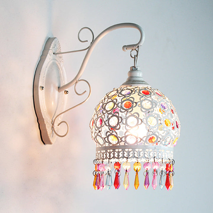 Skørter | Traditional Dome Wall Sconce Lamp 1 Bulb Metal Wall Mount Light in White/Pink/Orange for Living Room