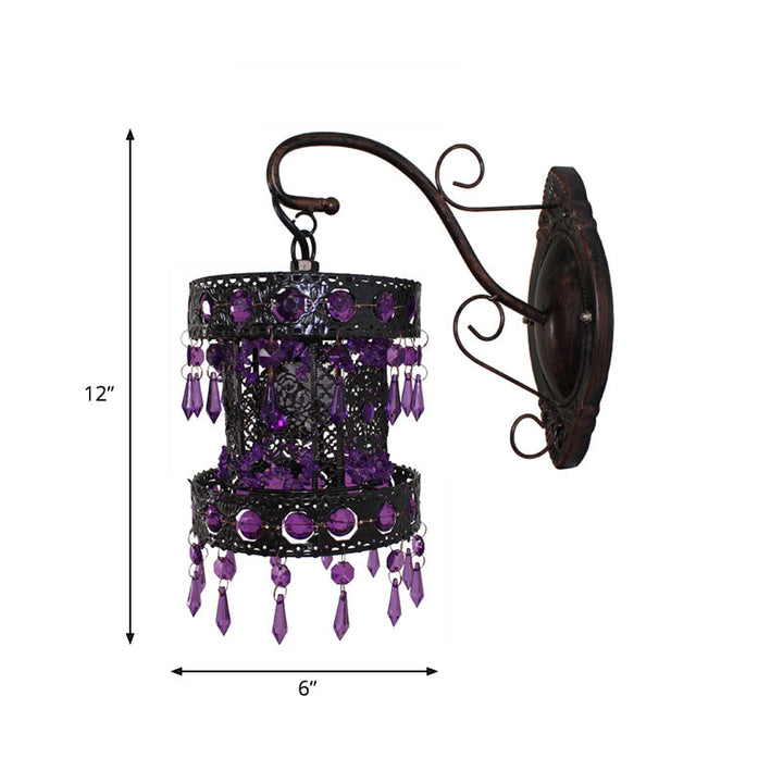 Skørter | Bohemian Cylinder Wall Lamp 1 Bulb Metal Wall Mount Light in Rust for Living Room