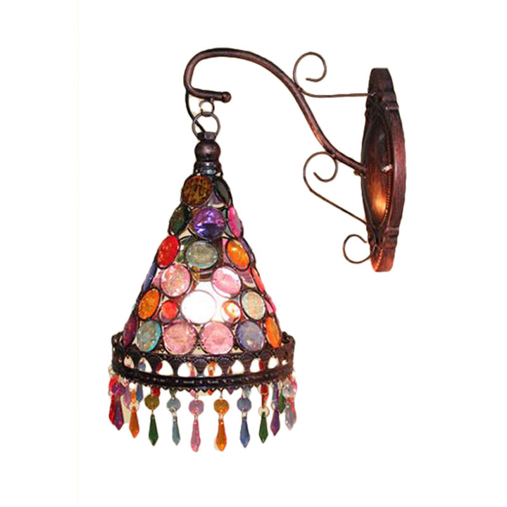 Skørter | 1 Bulb Metal Wall Light Art Deco Yellow/Blue/Purple Conical Dining Room Wall-Mounted Lighting with Hanging Glass