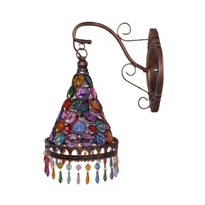 Skørter | 1 Bulb Metal Wall Light Art Deco Yellow/Blue/Purple Conical Dining Room Wall-Mounted Lighting with Hanging Glass