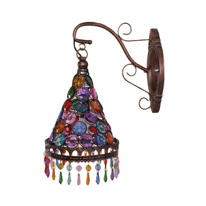 Skørter | 1 Bulb Metal Wall Light Art Deco Yellow/Blue/Purple Conical Dining Room Wall-Mounted Lighting with Hanging Glass