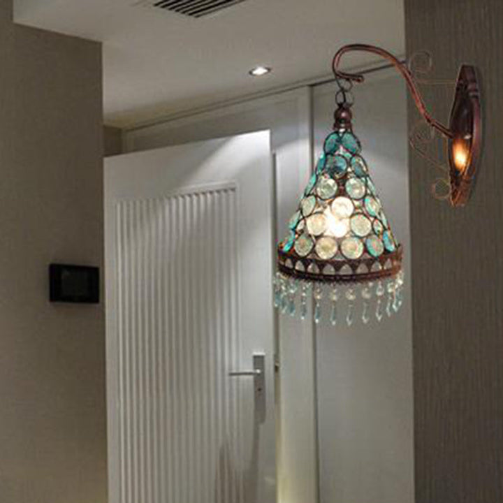 Skørter | 1 Bulb Metal Wall Light Art Deco Yellow/Blue/Purple Conical Dining Room Wall-Mounted Lighting with Hanging Glass