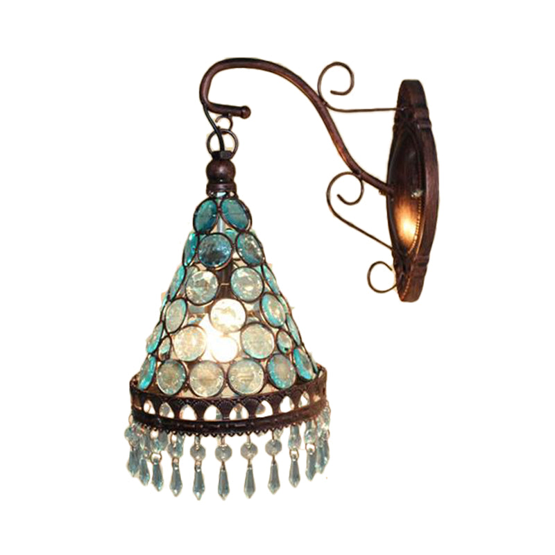 Skørter | 1 Bulb Metal Wall Light Art Deco Yellow/Blue/Purple Conical Dining Room Wall-Mounted Lighting with Hanging Glass