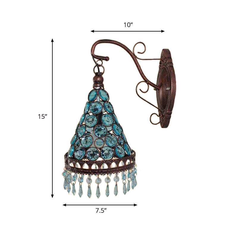 Skørter | 1 Bulb Metal Wall Light Art Deco Yellow/Blue/Purple Conical Dining Room Wall-Mounted Lighting with Hanging Glass