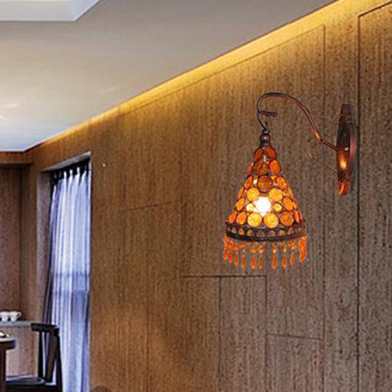 Skørter | 1 Bulb Metal Wall Light Art Deco Yellow/Blue/Purple Conical Dining Room Wall-Mounted Lighting with Hanging Glass