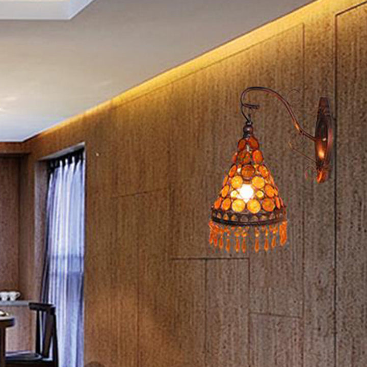 Skørter | 1 Bulb Metal Wall Light Art Deco Yellow/Blue/Purple Conical Dining Room Wall-Mounted Lighting with Hanging Glass