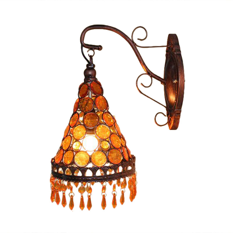 Skørter | 1 Bulb Metal Wall Light Art Deco Yellow/Blue/Purple Conical Dining Room Wall-Mounted Lighting with Hanging Glass