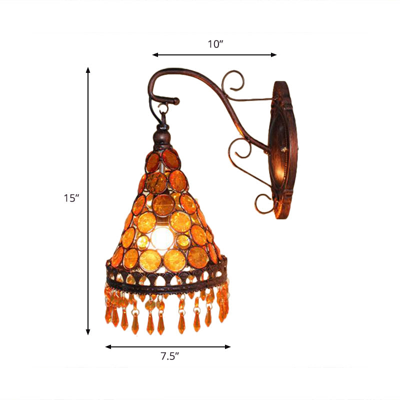 Skørter | 1 Bulb Metal Wall Light Art Deco Yellow/Blue/Purple Conical Dining Room Wall-Mounted Lighting with Hanging Glass