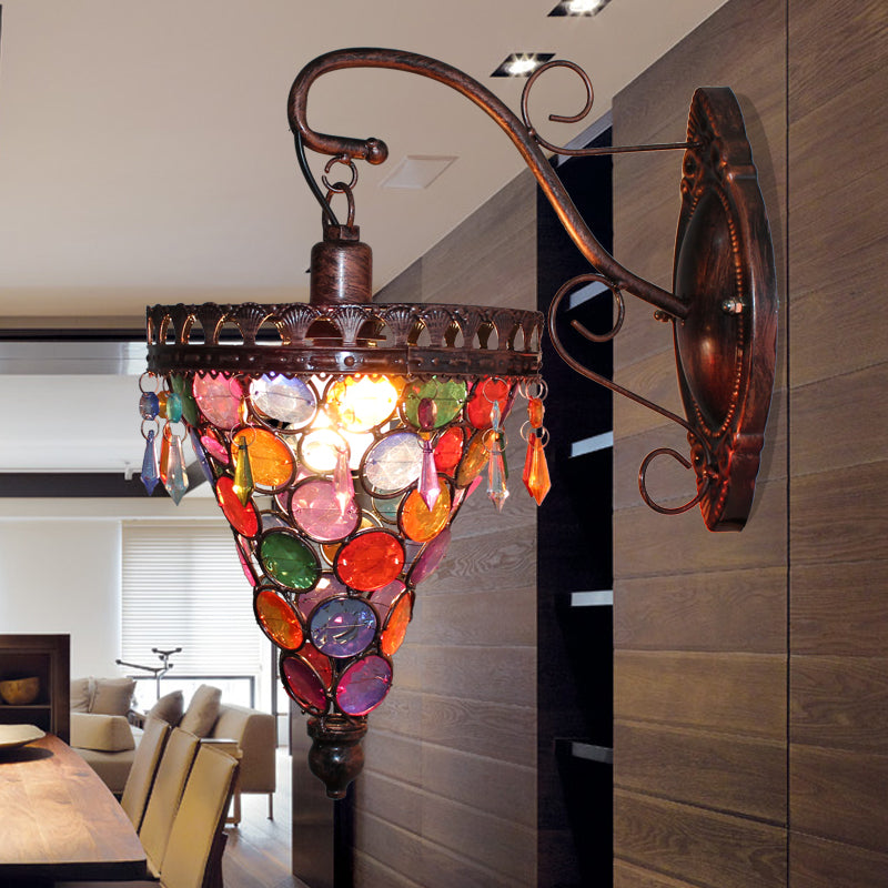 Skørter | Cone Metal Wall Lamp Sconces Art Deco 1 Head Living Room Wall Light in Orange/Blue/Purple with Glass Accent