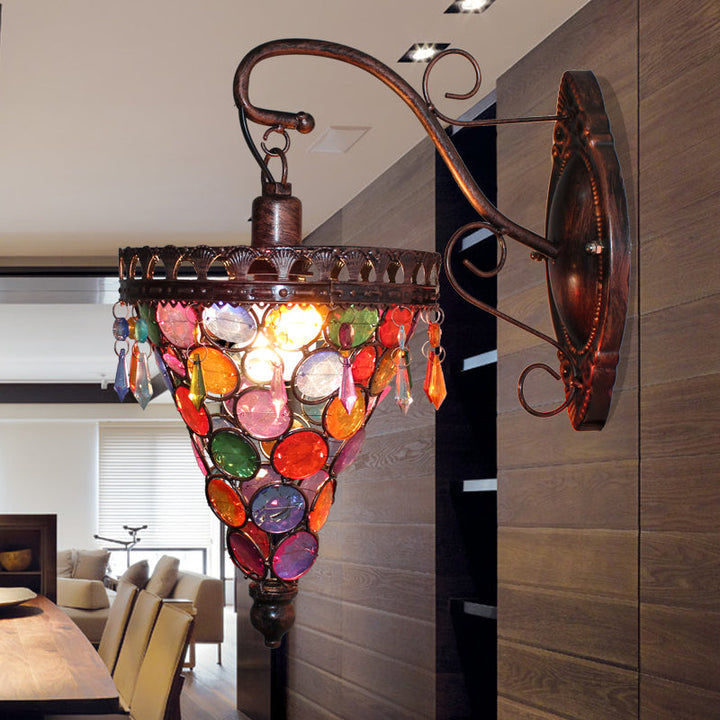Skørter | Cone Metal Wall Lamp Sconces Art Deco 1 Head Living Room Wall Light in Orange/Blue/Purple with Glass Accent
