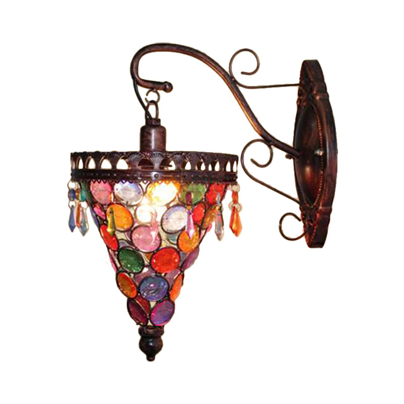 Skørter | Cone Metal Wall Lamp Sconces Art Deco 1 Head Living Room Wall Light in Orange/Blue/Purple with Glass Accent