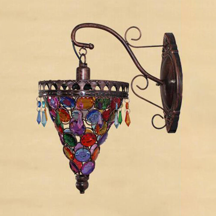 Skørter | Cone Metal Wall Lamp Sconces Art Deco 1 Head Living Room Wall Light in Orange/Blue/Purple with Glass Accent